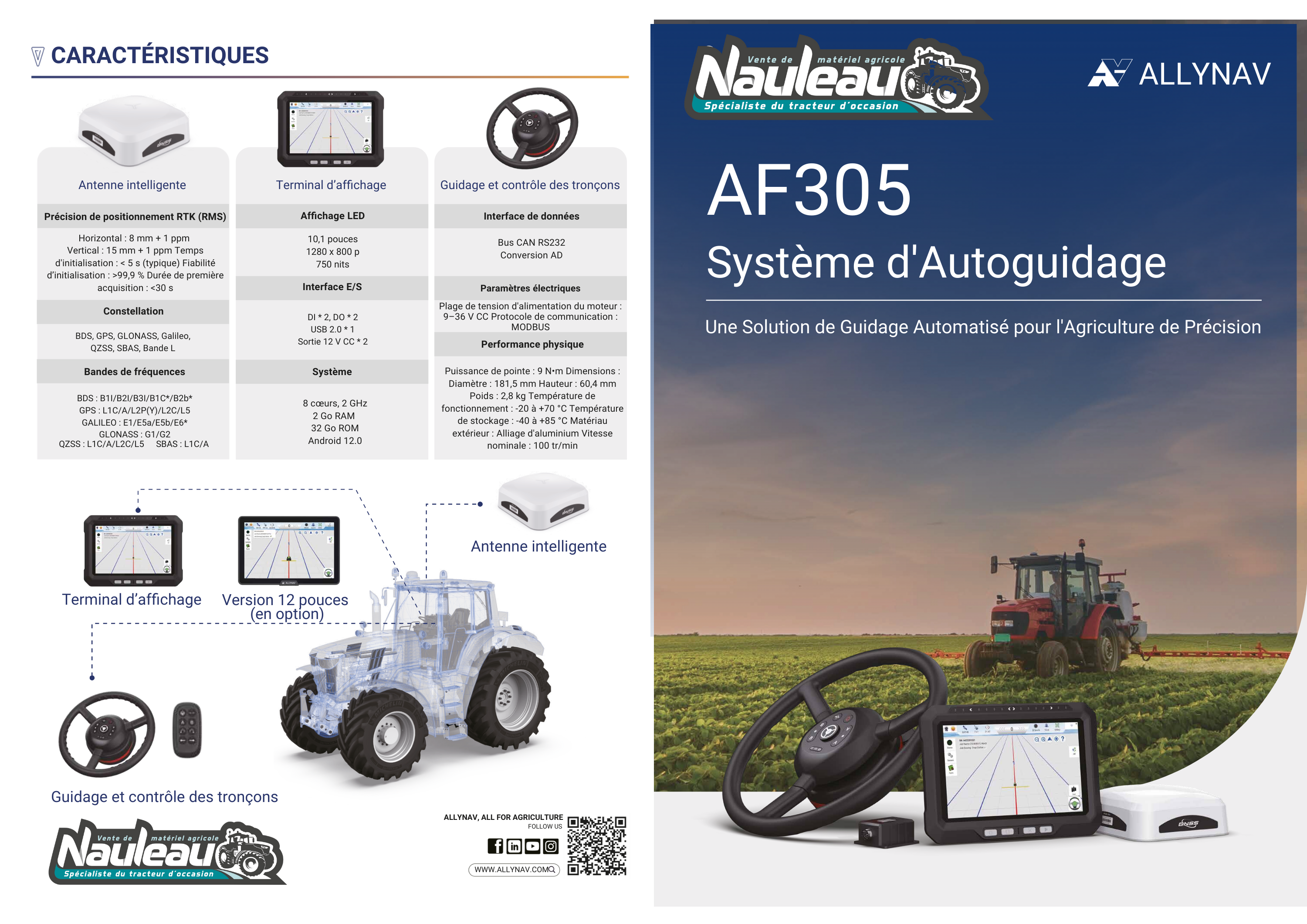 Pack Autoguidage GPS RTK ALLYNAV AF305  Précision 2,5cm  SANS ABONNEMENT