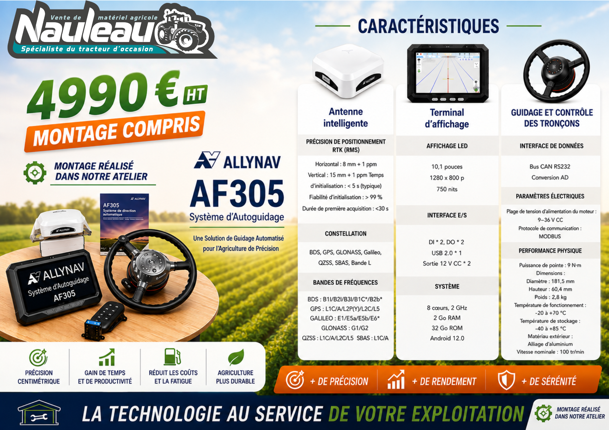 Pack Autoguidage GPS RTK ALLYNAV AF305  Précision 2,5cm  SANS ABONNEMENT