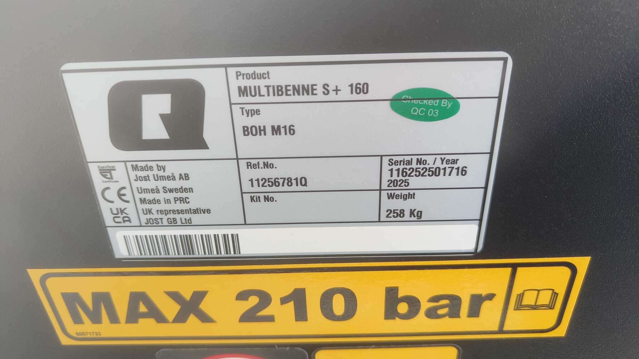 Quicke MULTIBENNE S+ 160cm attelage boulonné aux choix